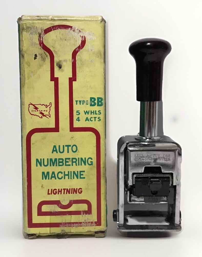 VTG Lightning Auto Numbering Machine Type BB 5 Wheels 4 Action Stamp Box