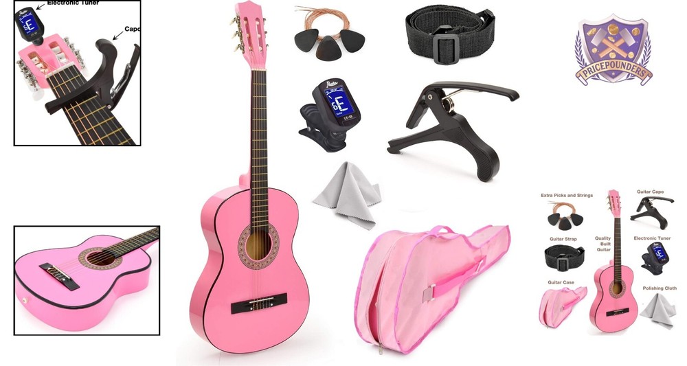Beginner-Friendly 30" Pink Classical Guitar Kit with Case and Accessories