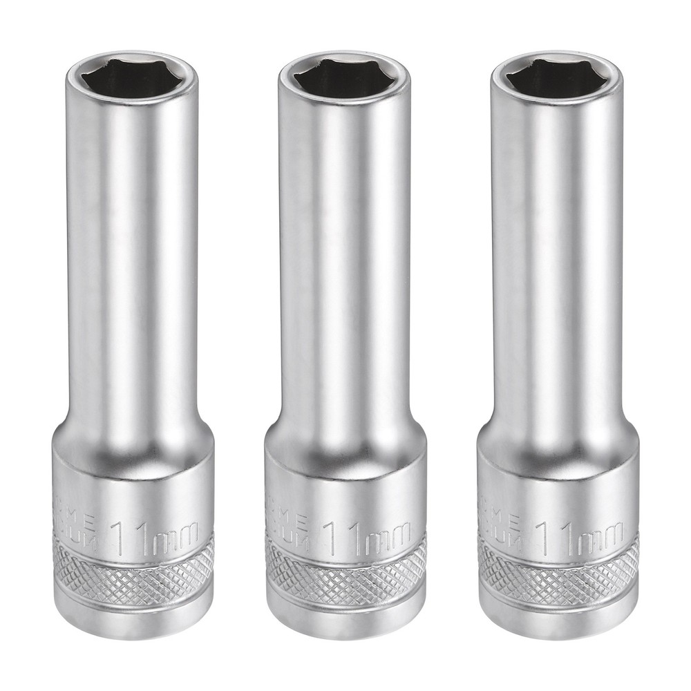 3pcs 6 Points Deep Socket 1/2" Drive 11mm Nickel Plating Hex Socket 3.1" Long