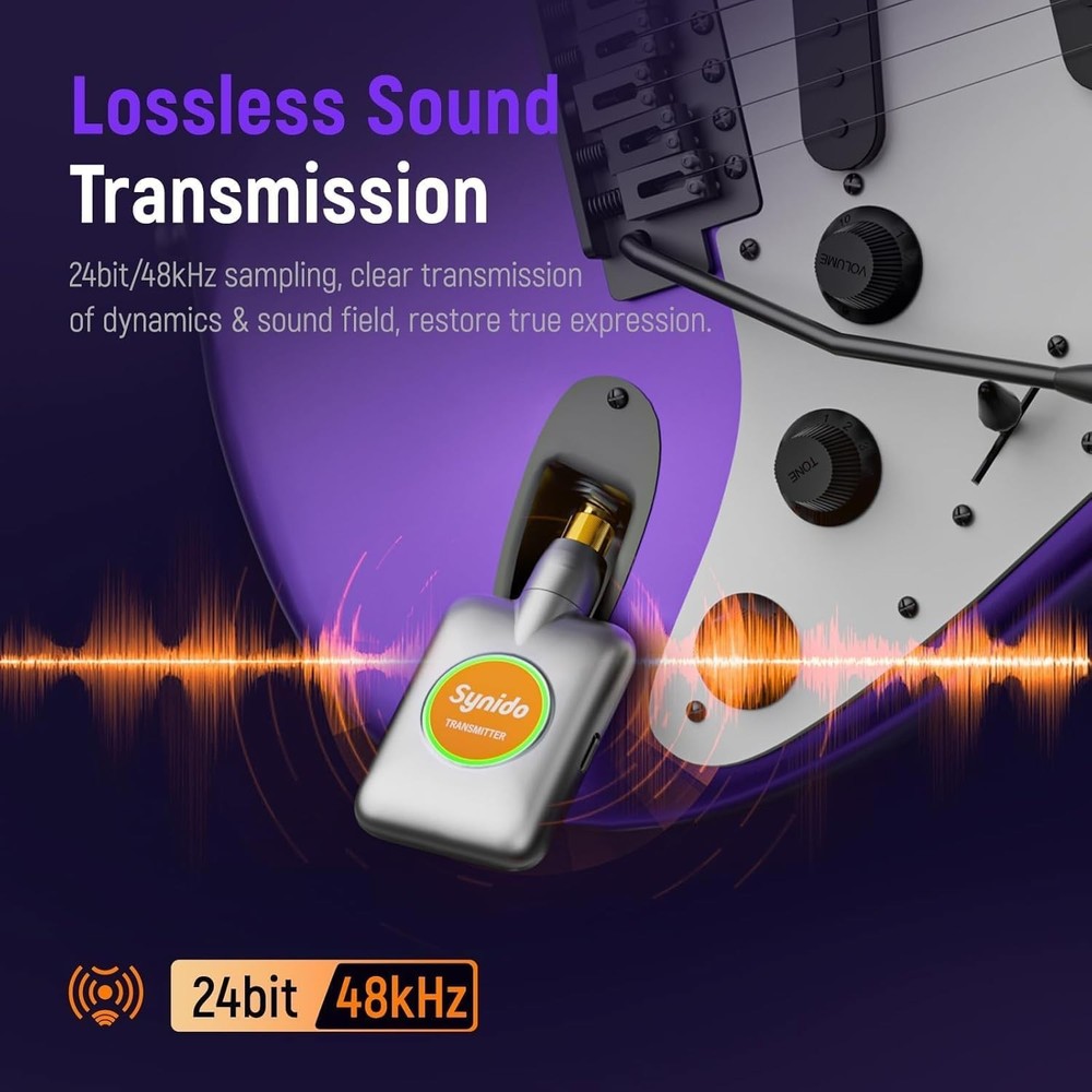 Synido 5.8GHz Rechargeable Wireless Guitar System Transmitter Receiver
