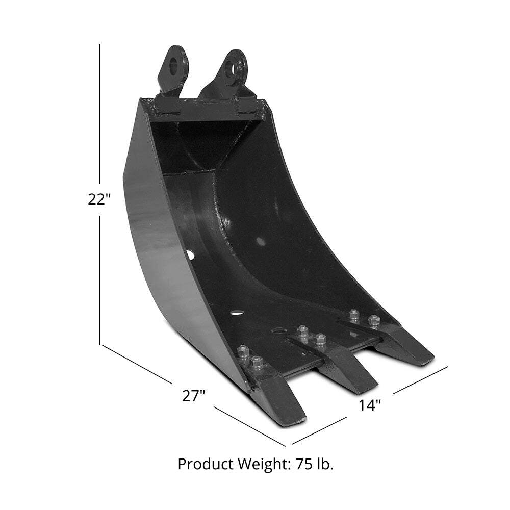 Titan Attachments 14" Front Hoe Backhoe Bucket, Replaceable Carbon Steel Teeth