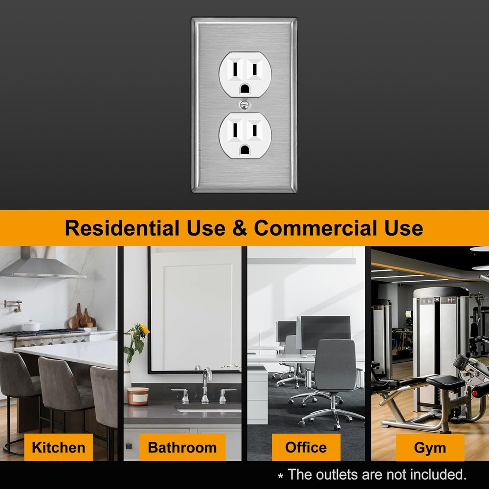 Stainless Steel Duplex Outlet Wall Plate 10 Pack