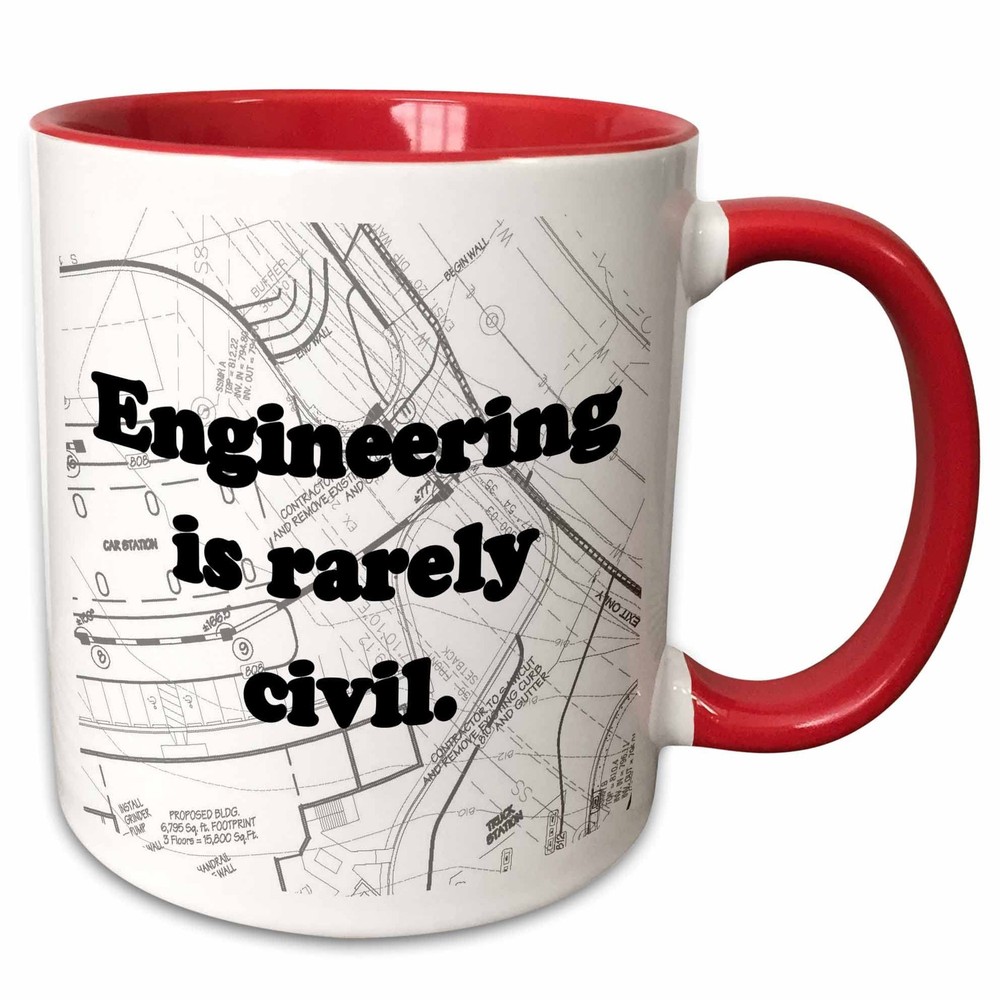3dRose Engineering is Rarely Civil Mug, 11 oz, Red