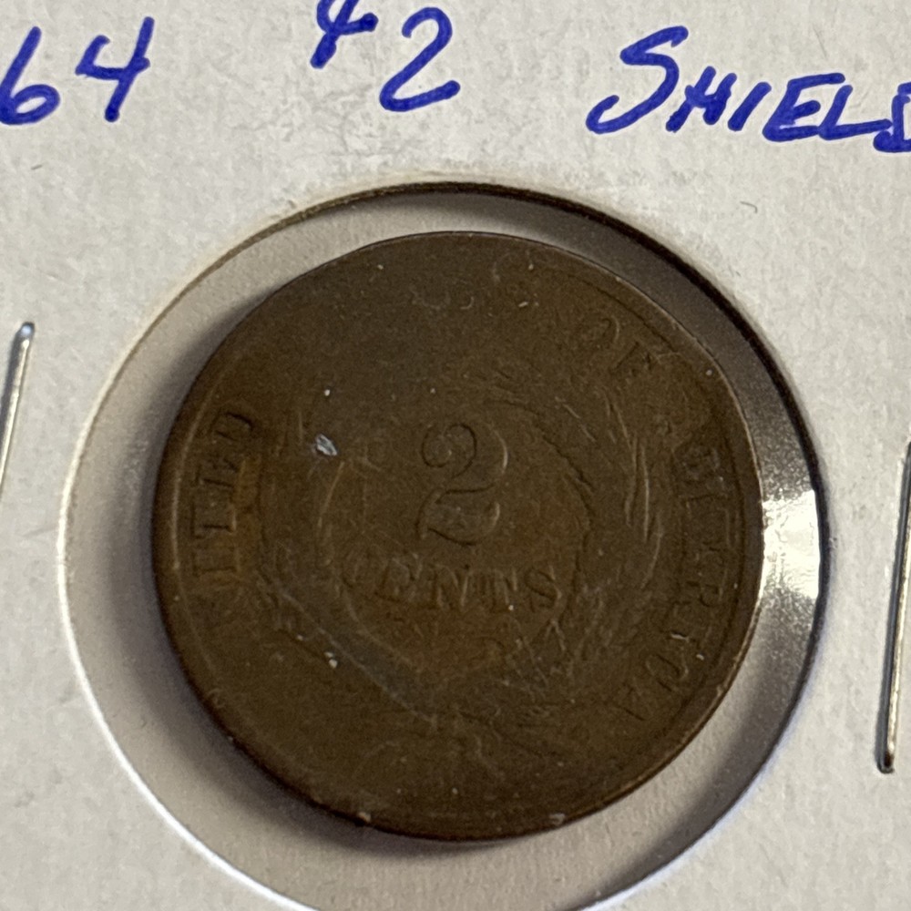 🐒 1864 Civil War Two Cent Copper Piece 2¢ Rim Bump