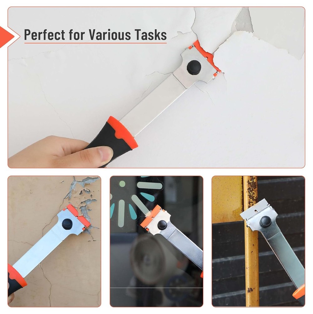Long Handle Razor Blade Scraper, Razor Scraper with Extra 10 Metal & 10 Plastic