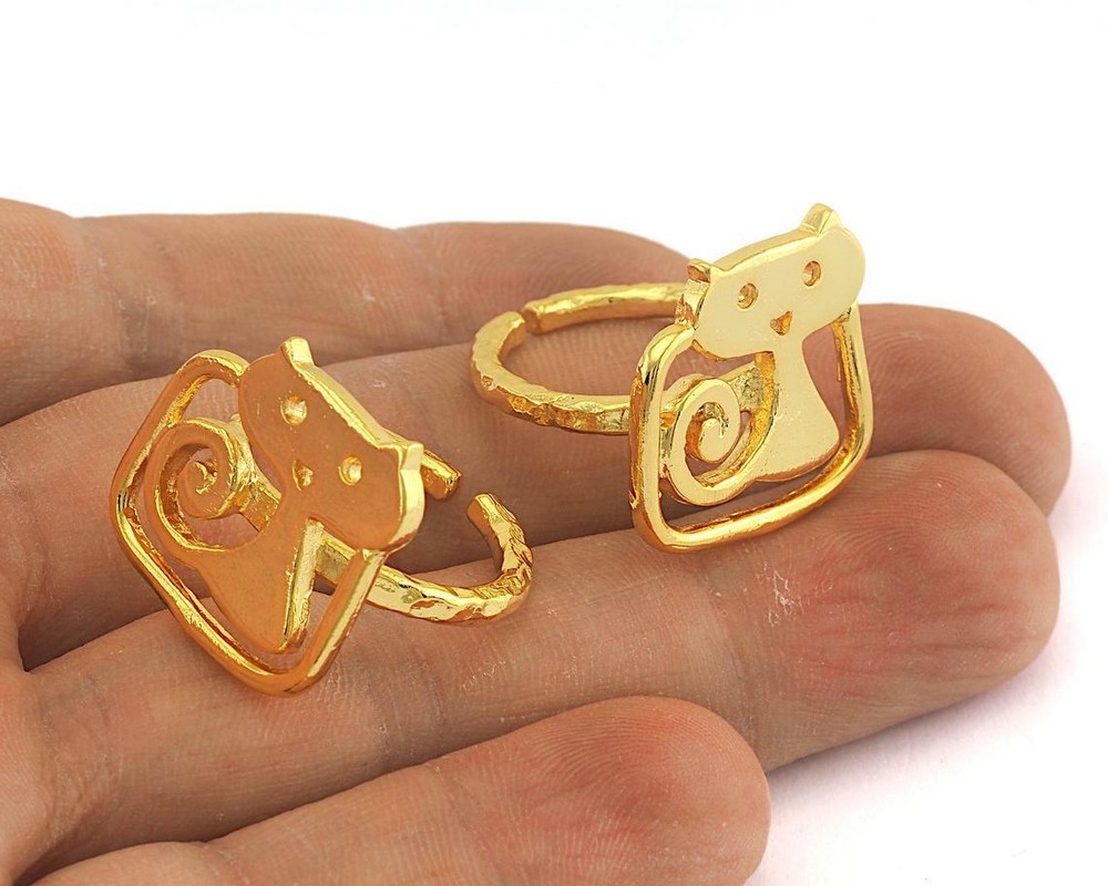 Shiny Gold Plated Cat Adjustable Ring Brass 18mm 8US innsize Adjustable 3023