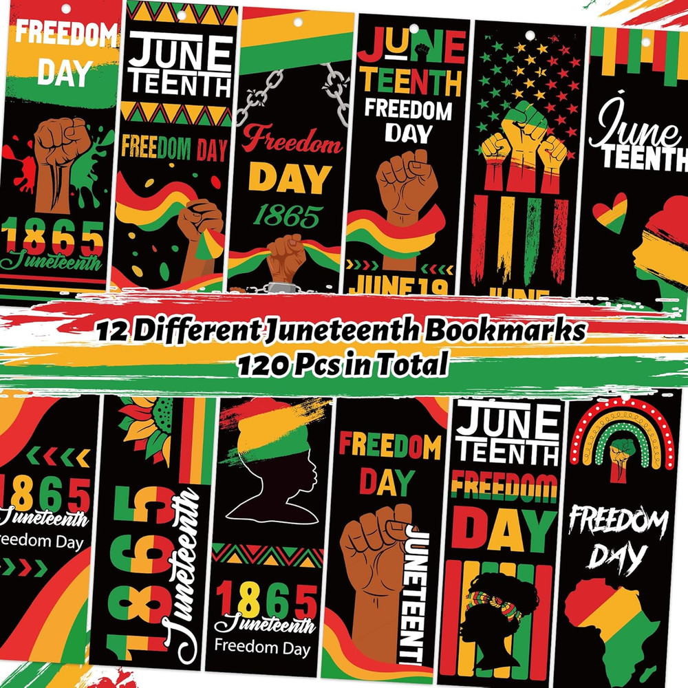 Juneteenth Bookmarks - 120Pcs 1865 Juneteenth Bookmarks with Ribbon Celebration
