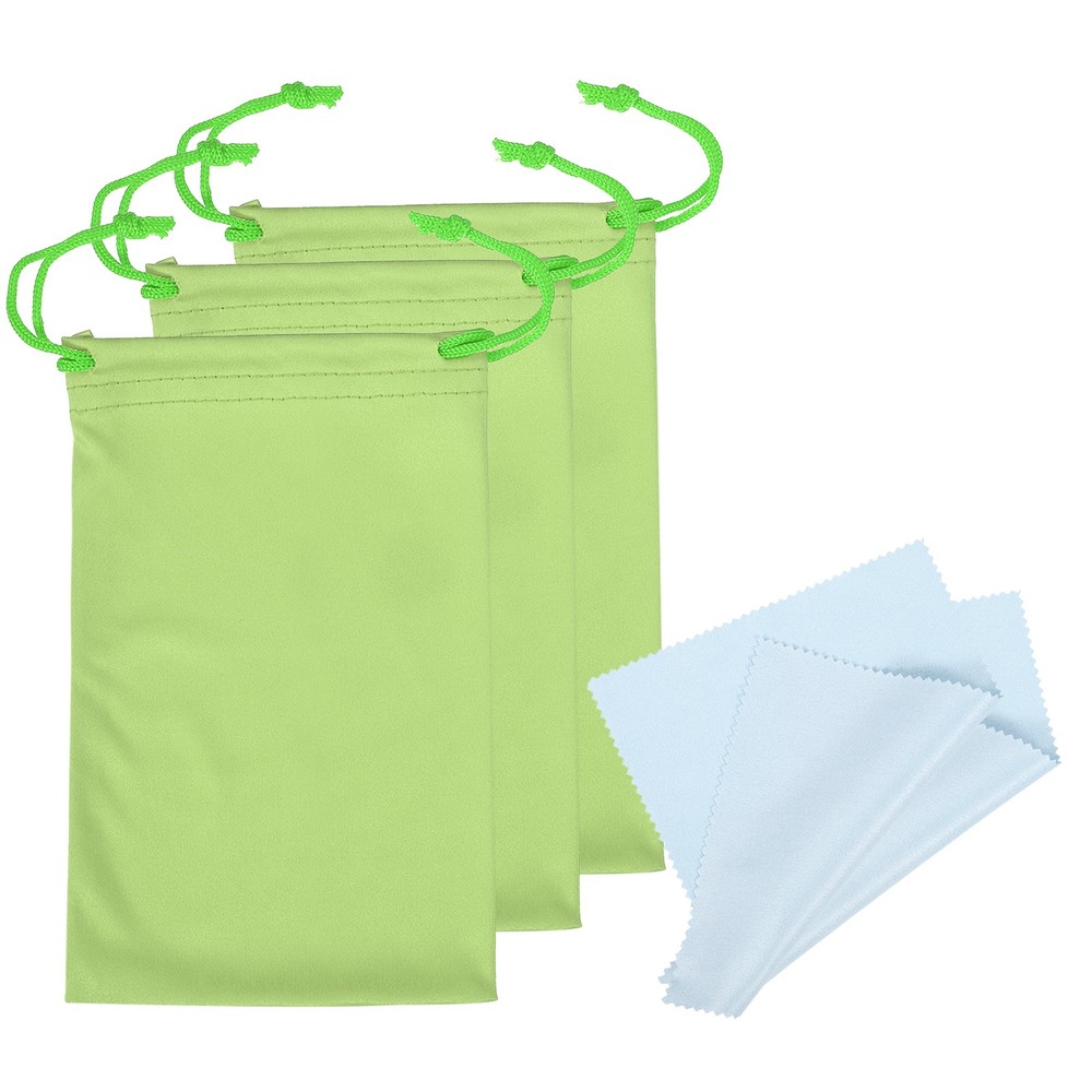 11"x7" Ski Goggle Bag, 3pcs Microfiber Goggle Pouch with Glasses Cloth, Green