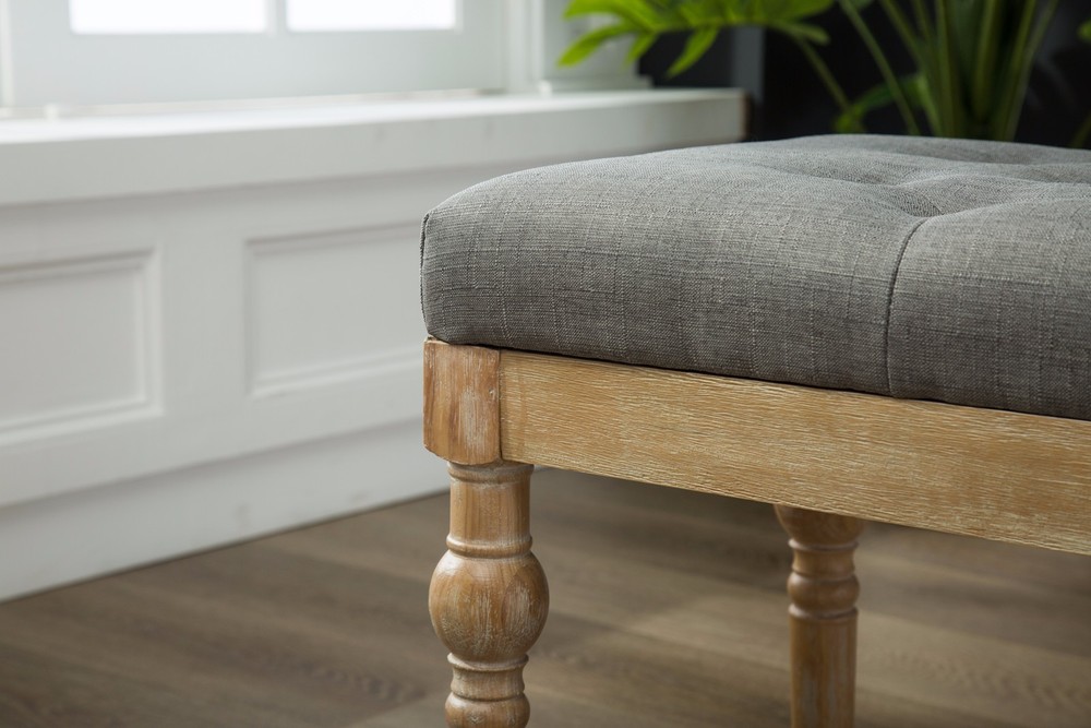Habit Solid Wood Button Tufted Dining Bench, Grey