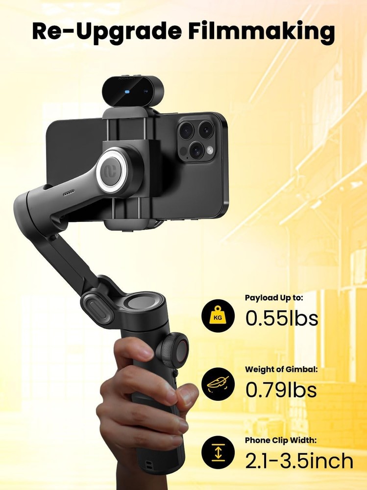 Foldable Gimbal Stabilizer for iPhone Android, Smart XE AI Tracking, 3-Axis
