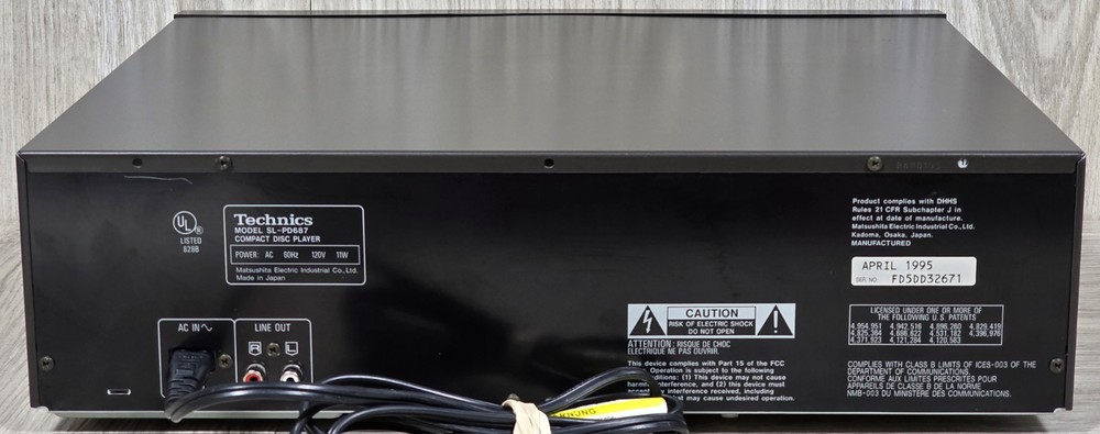 Technics SL-PD687 Compact Disc Changer - 5 Disc CD Player No Remote - TESTED -