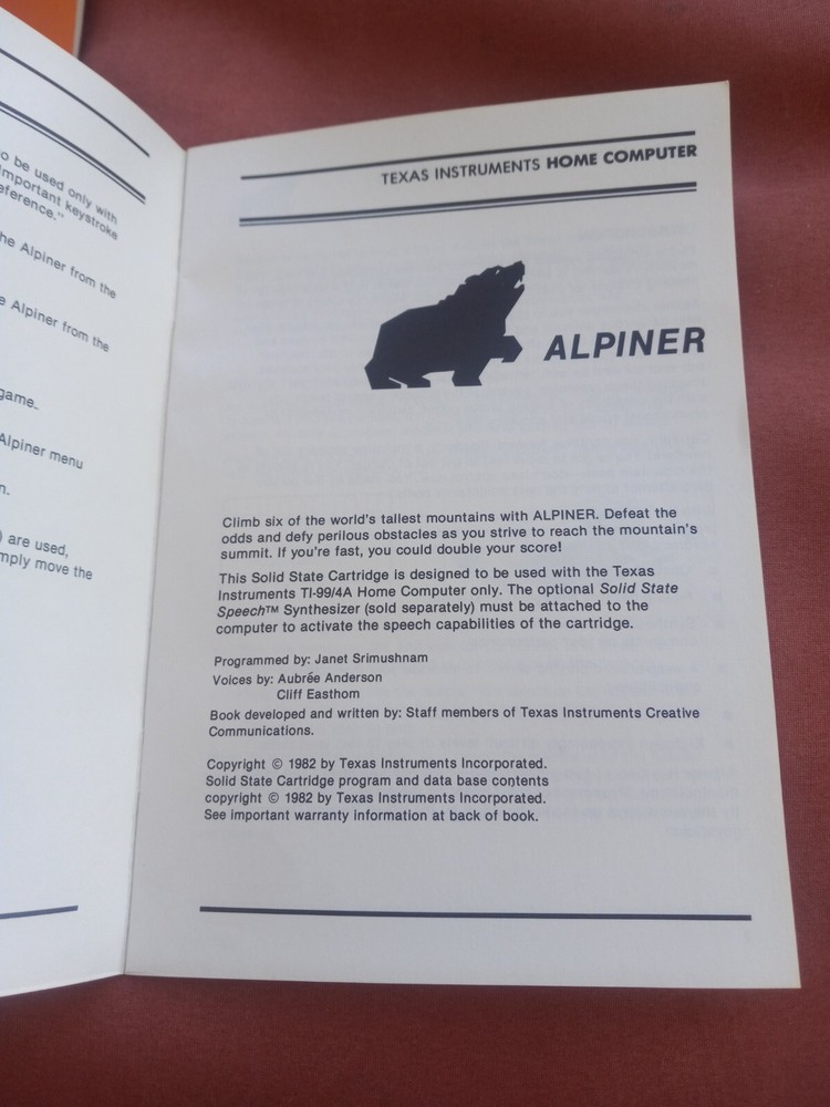 TI Home Computer Alpiner Manual Texas Instruments