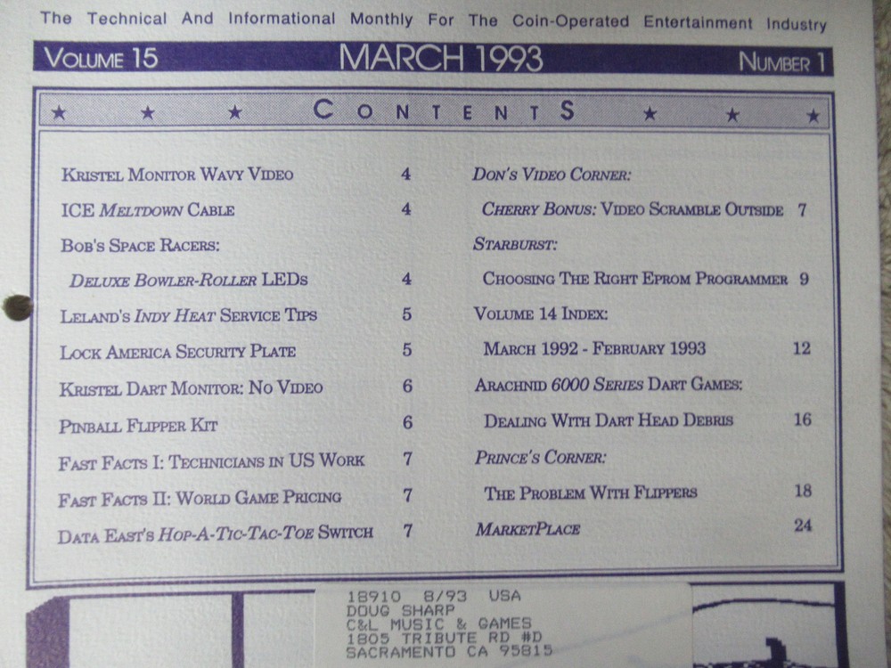 1993 MARCH indy heat flipper problems pinball STAR TECH JOURNAL manual