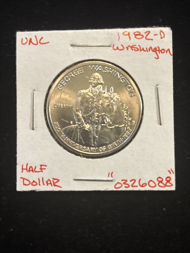 1982-d George Washington Silver Half Dollar Uncirculated “0326088” 50C