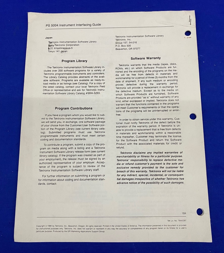 TEKTRONIX ® PS 5004 / 070-4789-00 INSTRUMENT INTERFACING GUIDE