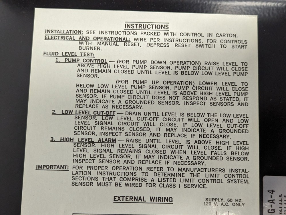 McDonnell & Miller Probe Level Control, Missing Transformer, 179123, PCH-G-A-4