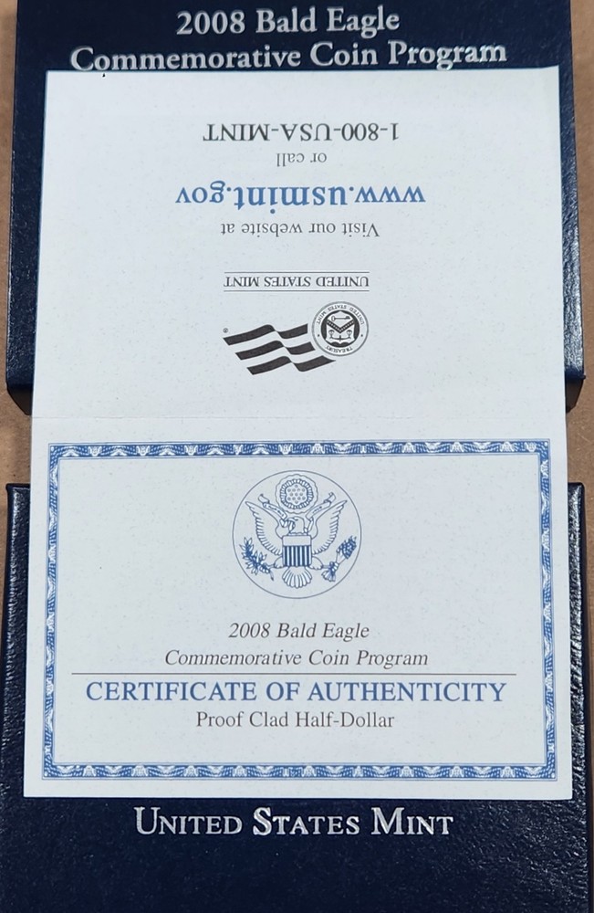 2008-S "Baby" Bald Eagle Commerative Proof Clad Half Dollar OPG & COA Beautiful