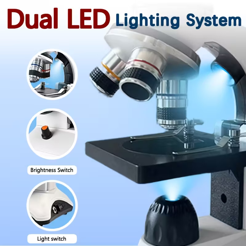 Optical Microscope Dual Light Student Lab Optical w/ Upper & Lower LED