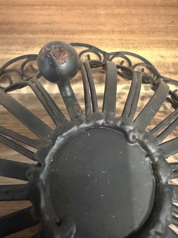 Vintage Black Wrought Iron Fruit/ Vegetable Bowl/Basket Scroll Footed Base Decor