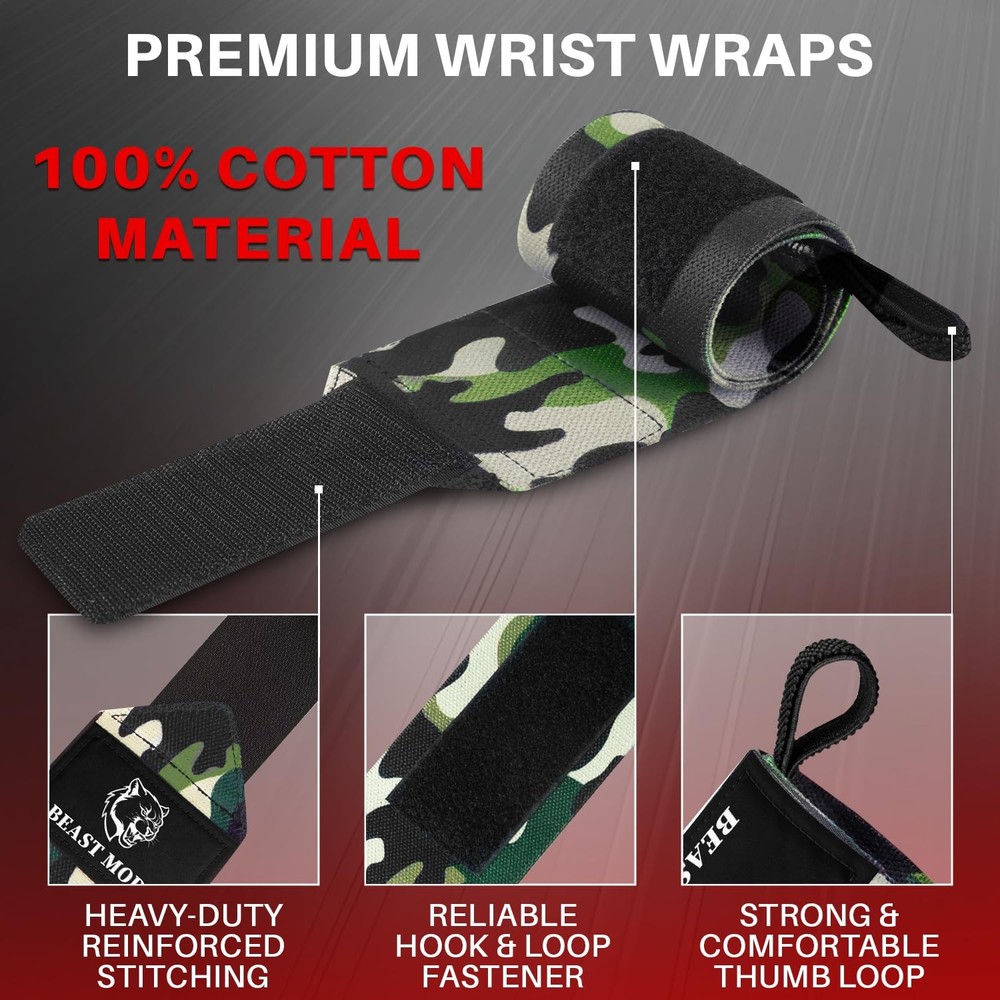 HeavyDuty Weightlifting Wrist Wraps with Thumb Loop for Powerlifting & Training