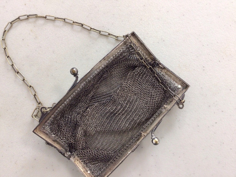 Silver Mesh Chainmail Purse Handbag Antique 1900’s