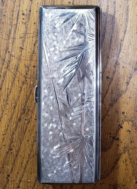 Sterling Silver .950 Cigarette Case Engraved Japanese Non-Filter Cigs (#017)