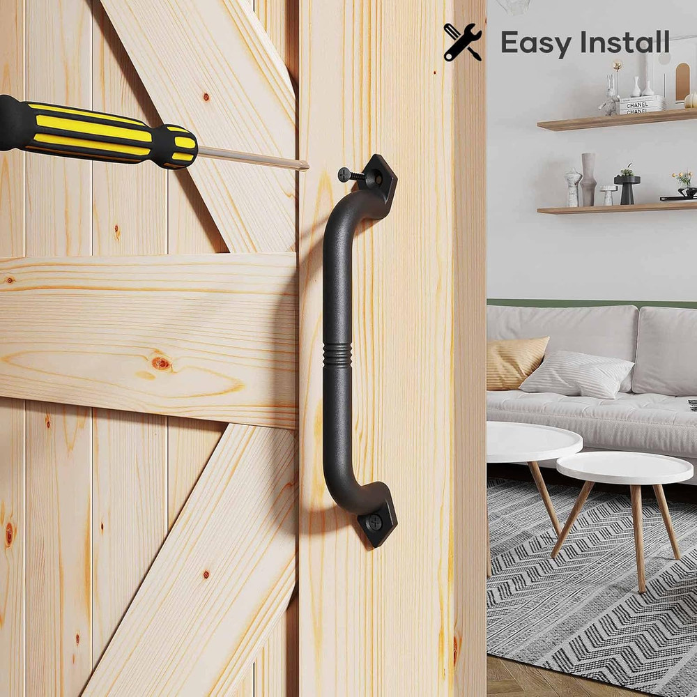 10" Barn Door Pull Handle, Rustic Black Cast Iron Grab, Gate Handles, Easy Insta