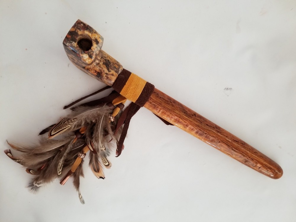 11" Marbled SoapStone Peace Pipe Apache Made Chanupa Pipe