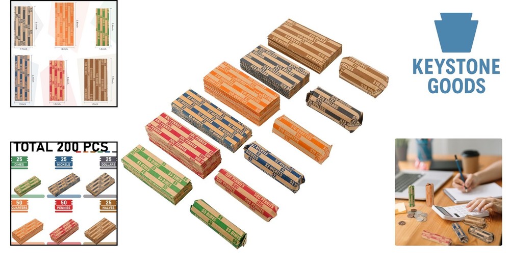 200-Count Assorted Coin Wrappers Set | Color-Coded, Durable Paper for All U.S...