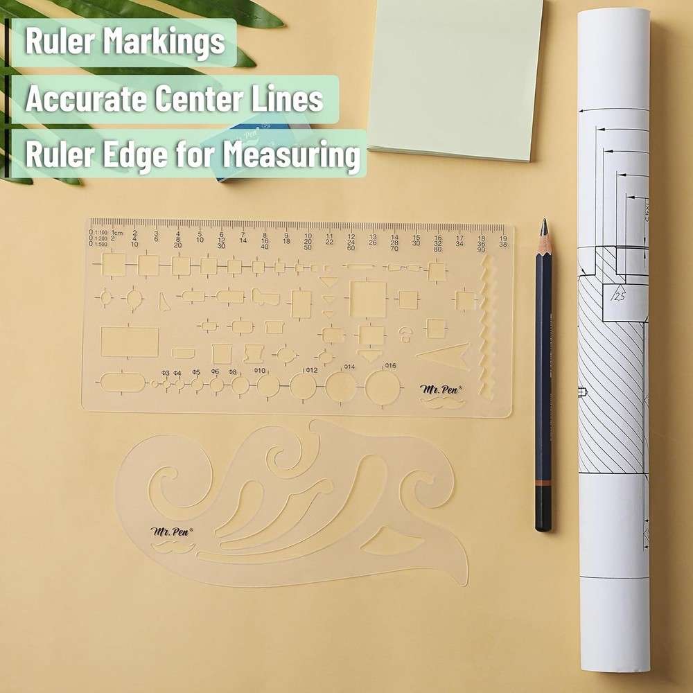 Mr. Pen Geometric Drawing Template Set: 2 Durable Plastic Stencils for Precision