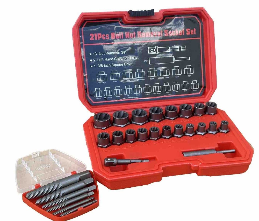 27pc 3/8” Dr. Impact Bolt Nut Extractor Twist Socket & Screw Removal Bits Tools