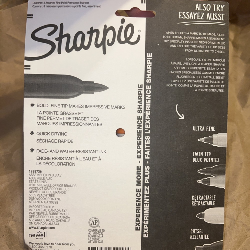 BN Sealed Sharpie Permanent Markers, Fine Point / 8 Ct - Pack, Assorted Colors