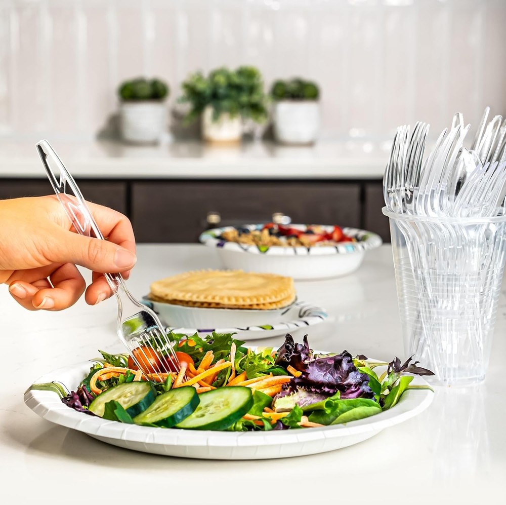 Amazon Basics Disposable Clear Plastic Forks, Premium Quality, 100 Count, Large