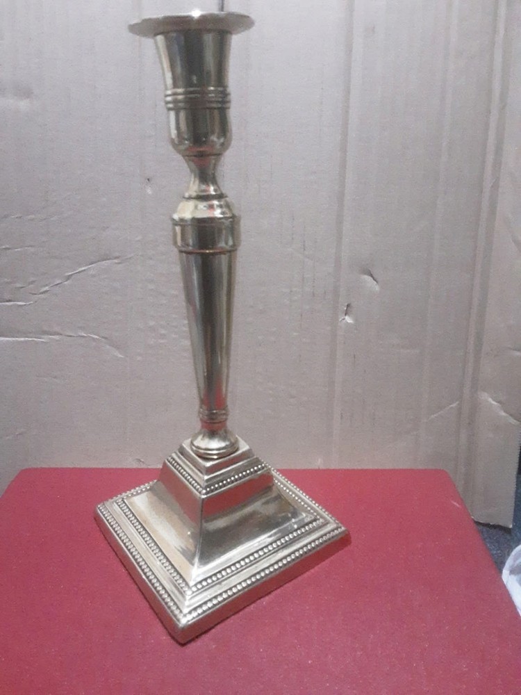 Vintage Silver Plated Candlestick Beaded Square Base Restored Display Piece