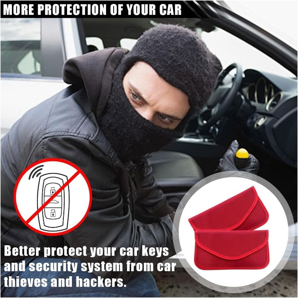 2PCS Faraday Signal Blocking Bag, Key Fob Protector, RFID Pouch Red