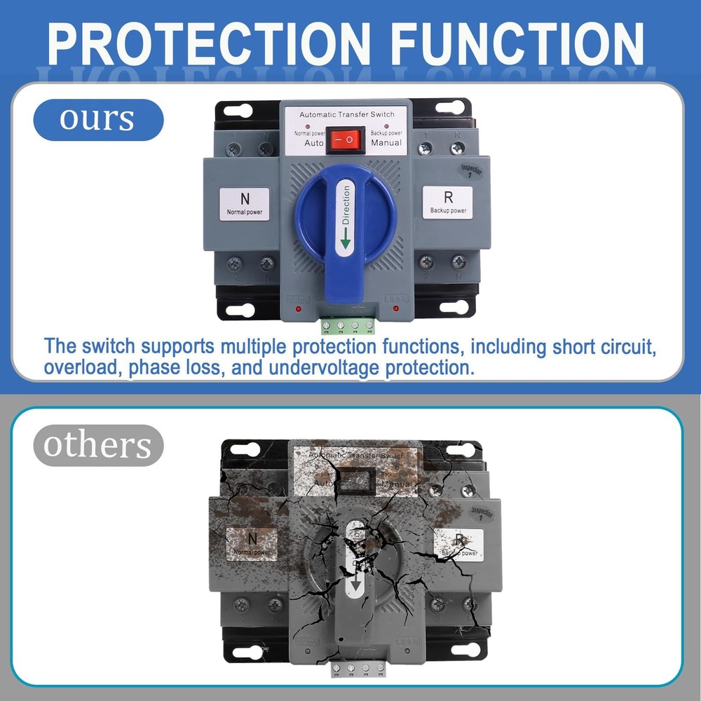 Dual Power Automatic Transfer Switch, 2P 63A 110V Generator Blue