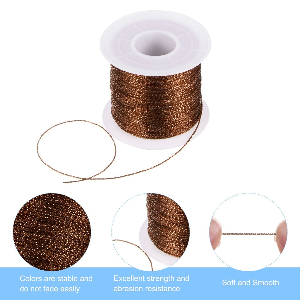 Metallic Cord 1mm 109 Yards Tinsel Rope Thread String, Brown