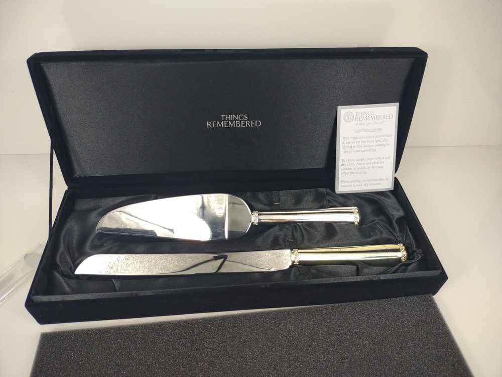 Things Remembered Cake Serving Set silver plated flute and server w box wedding