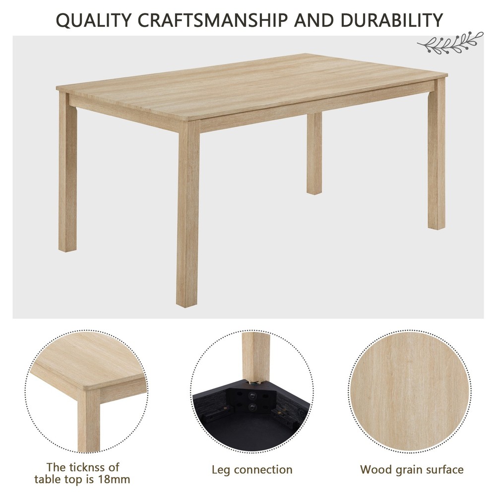 6Pcs Dining Table Set with Bench, Wooden Rectangular Kitchen Table Set Modern