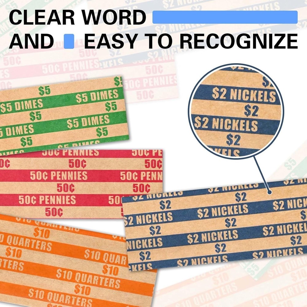 100 Pcs Assorted Packed Flat Stripped Coin Wrappers Coin Rolls Wrapper Quarters