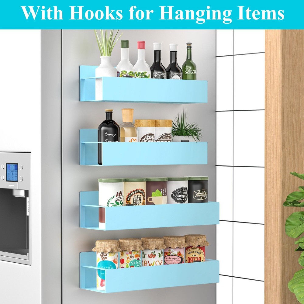 HuggieGems 4 Pack Magnetic Spice Storage Rack Organizer for 4 Pack, Blue