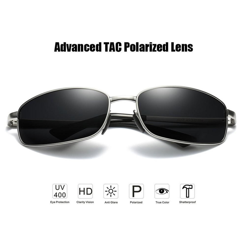 ZHILE Wrap Polarized Sunglasses Rectangular Metal Frame Classic Style Large S...