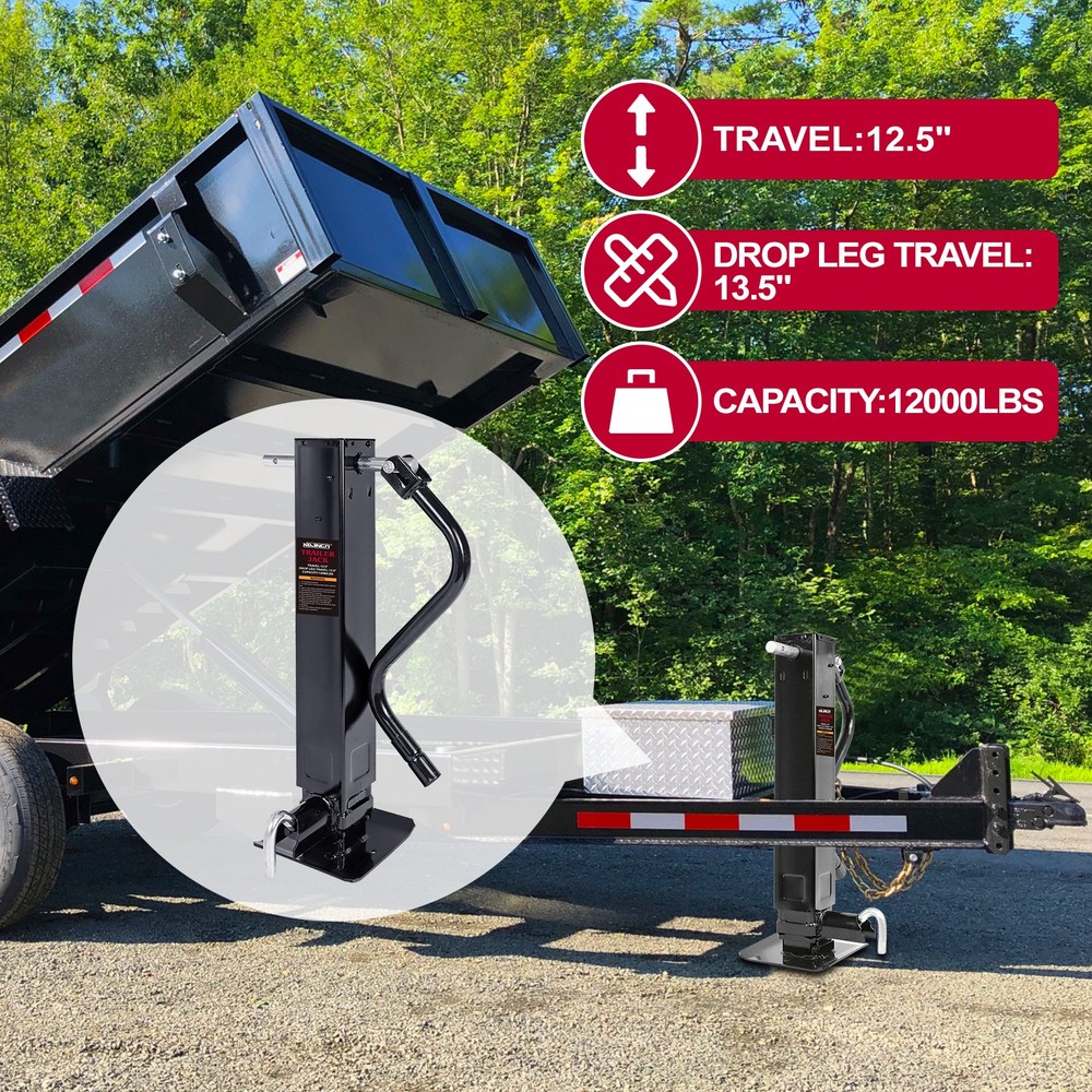 26" Lift 12000 lb Heavy-Duty Trailer Jack Weld-on Drop Leg Square Sidewind Stand