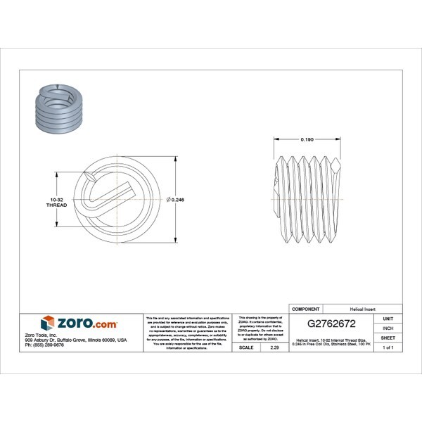 Stanley Engineered Fastening A3591-3Cn190 Tanged Helical Insert, Screw-Locking,