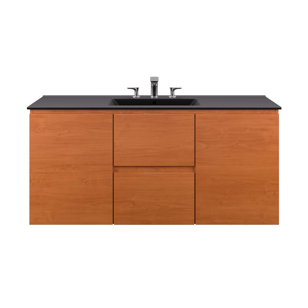 Modway Scenic 48" Wall-Mount Bathroom Vanity in Cherry Black