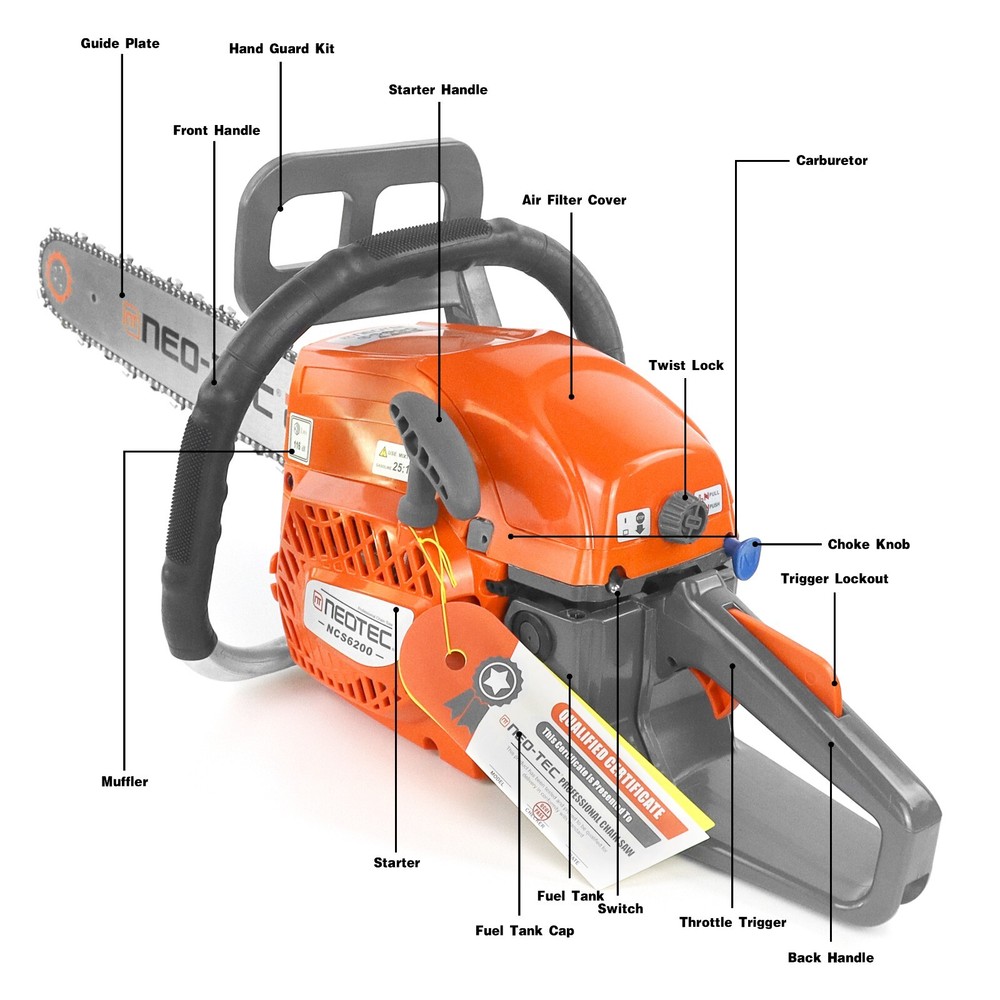 62cc Gas Top Handle Chainsaw with 20'' Bar Chain 2-Stroke Engine Cut Tree Wood