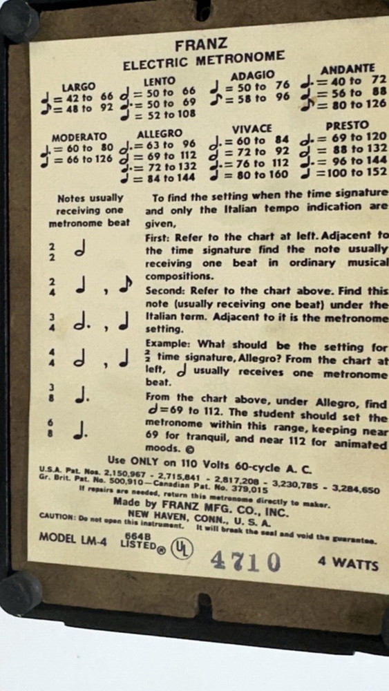 Franz Electric Metronome Bakelite LM-4 Timing Device Tested Working