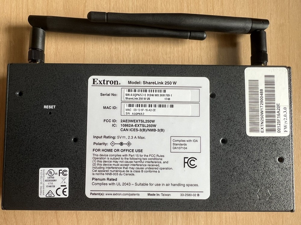 Extron ShareLink 250 W Wireless Collaboration Gateway / 2 Antennas & Power AC