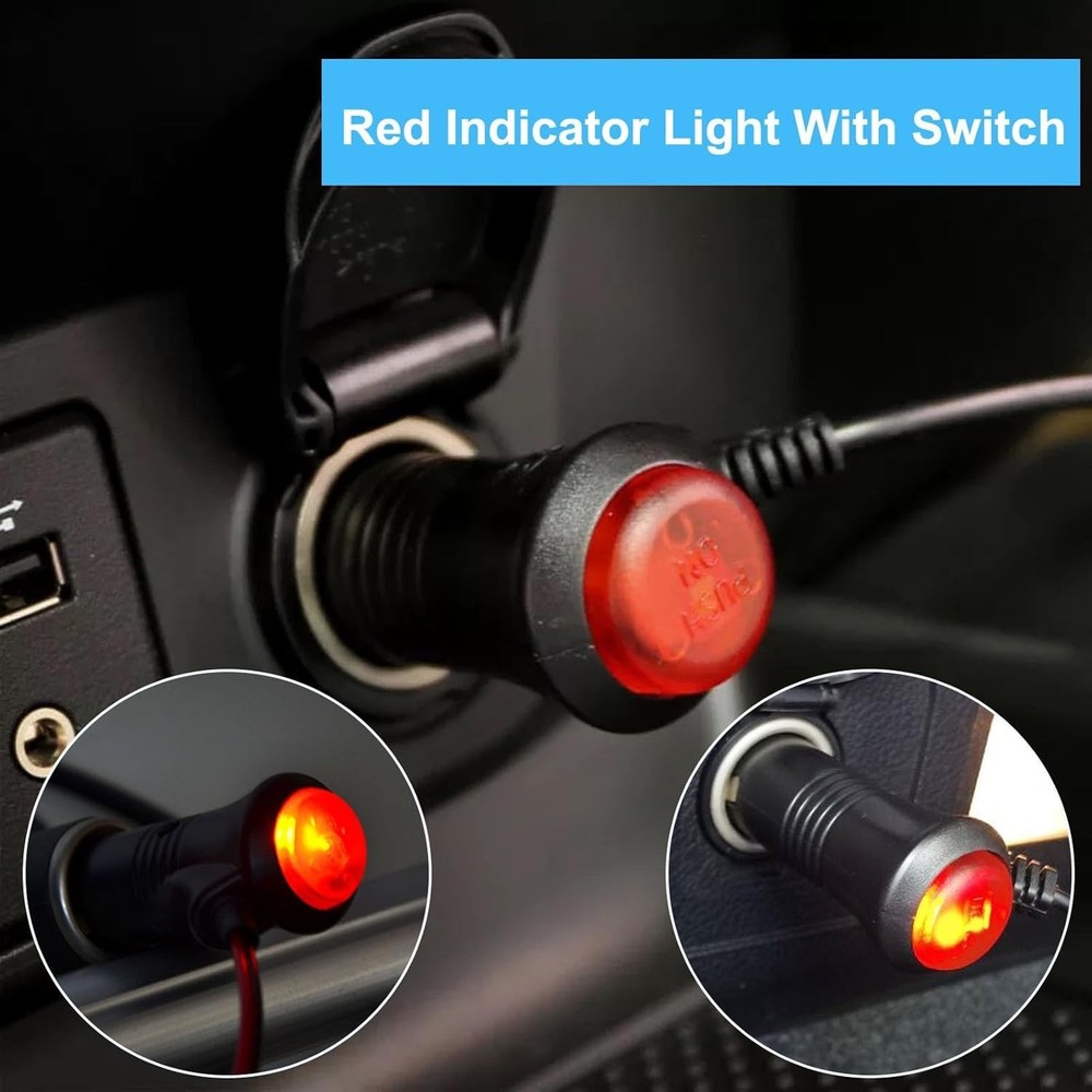 10FT 12V Male Cigarette Lighter Adapter - Convenient Switch & Indicator Light
