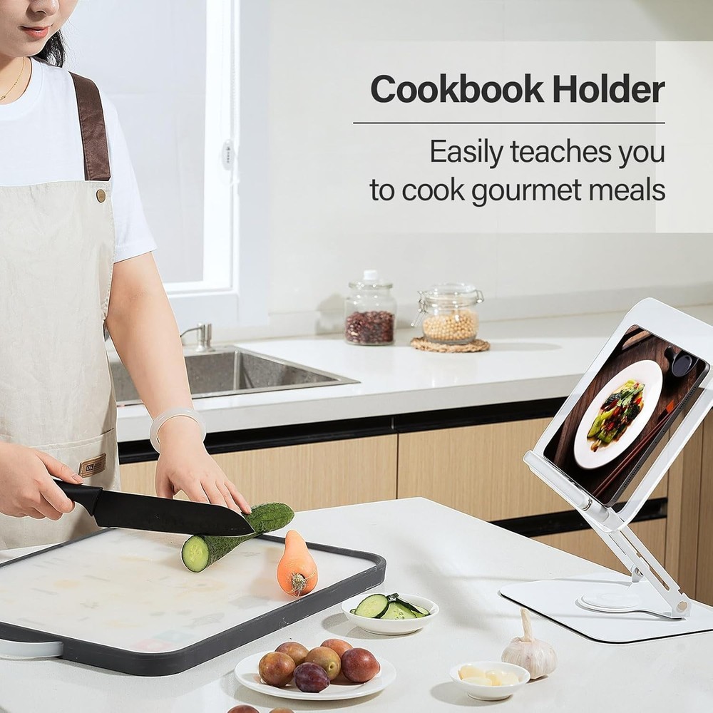 Acrylic Adjustable Book & Laptop Stand with 360° Rotating Base & Page Clips